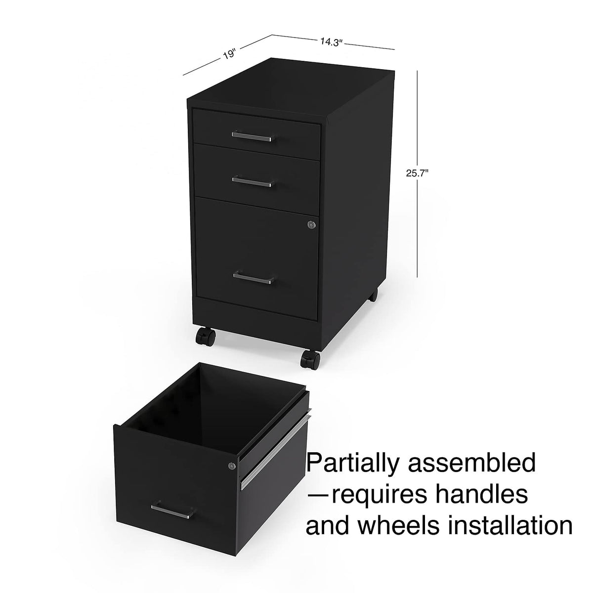 Black 3 Drawer Letter Size File Cabinet H904599