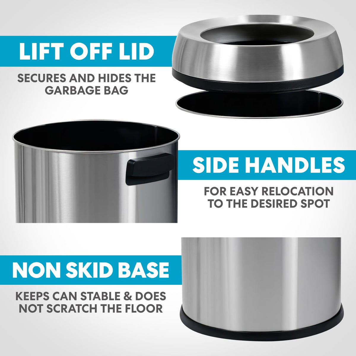 65 Liter Open Top Stainless Steel Trash Can K68587