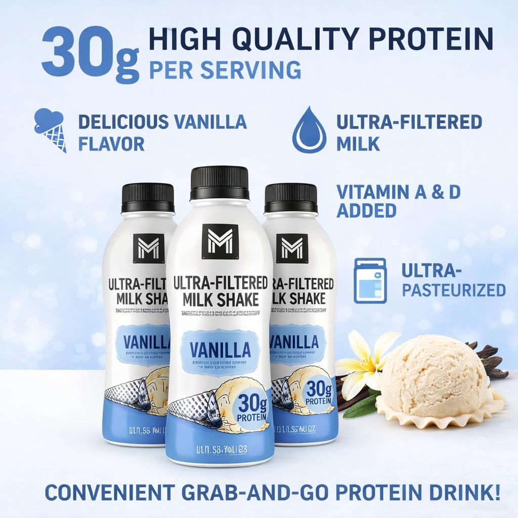 Vanilla Milk Shake, 12 Pack High Protein Shake, 30g Protein, 11.5 Fl Oz J2027