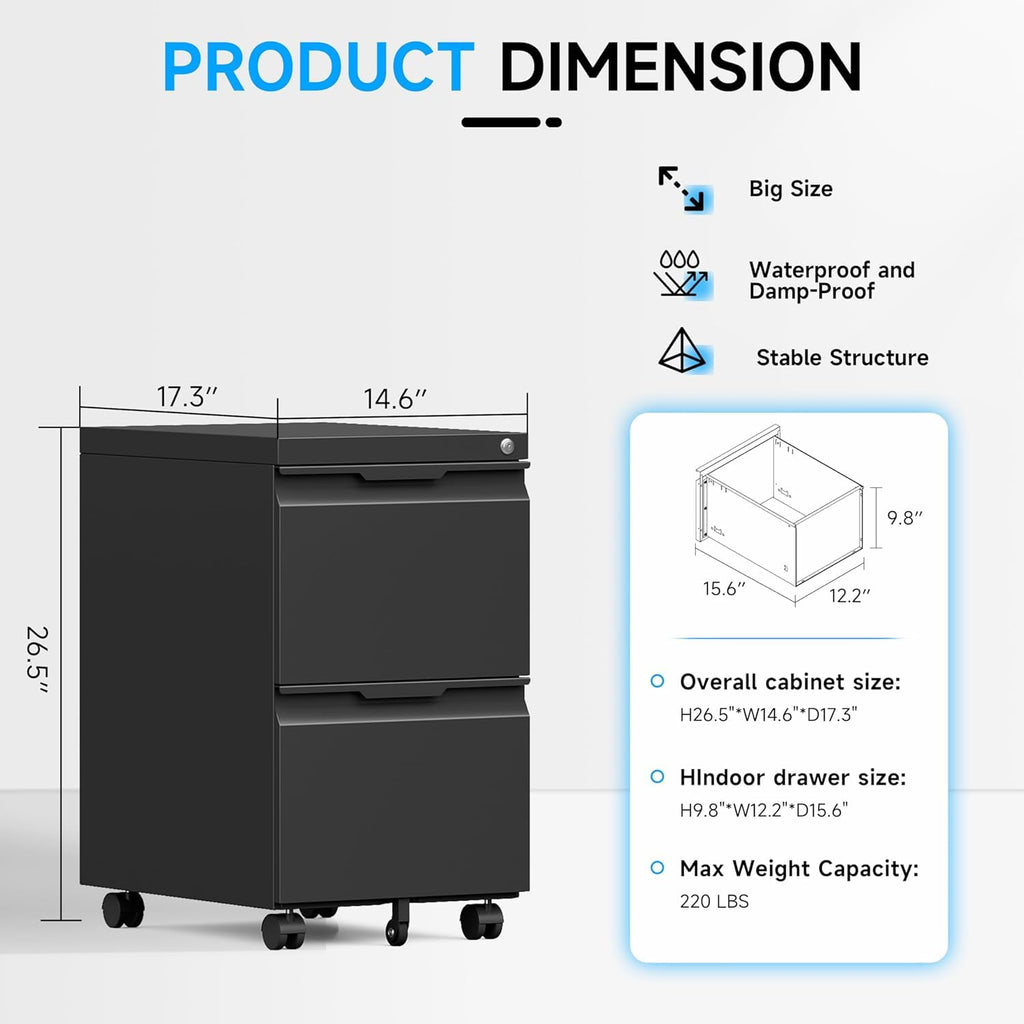 2 Drawer Mobile File Cabinet with Lock X448