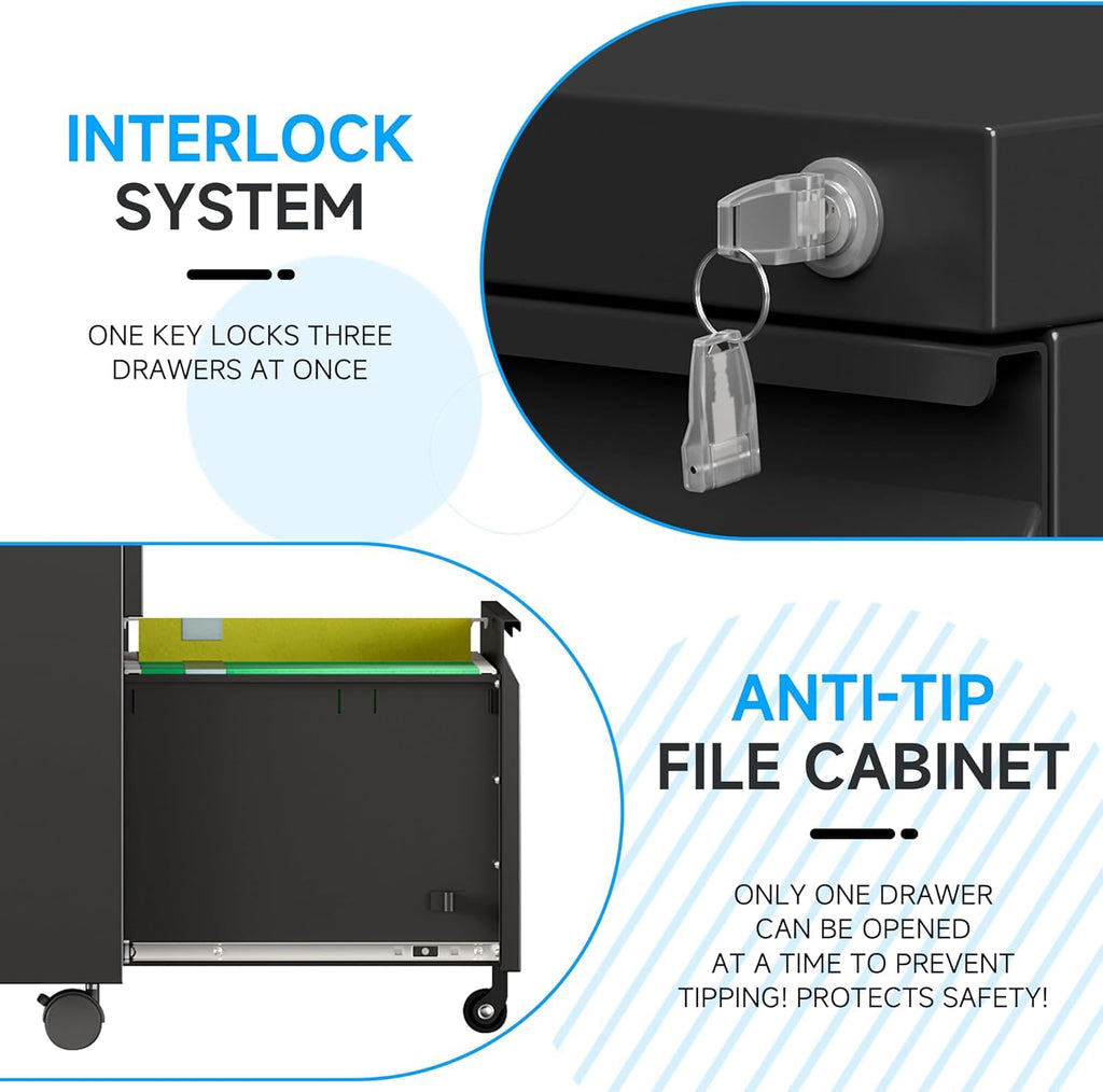 2 Drawer Mobile File Cabinet with Lock X448