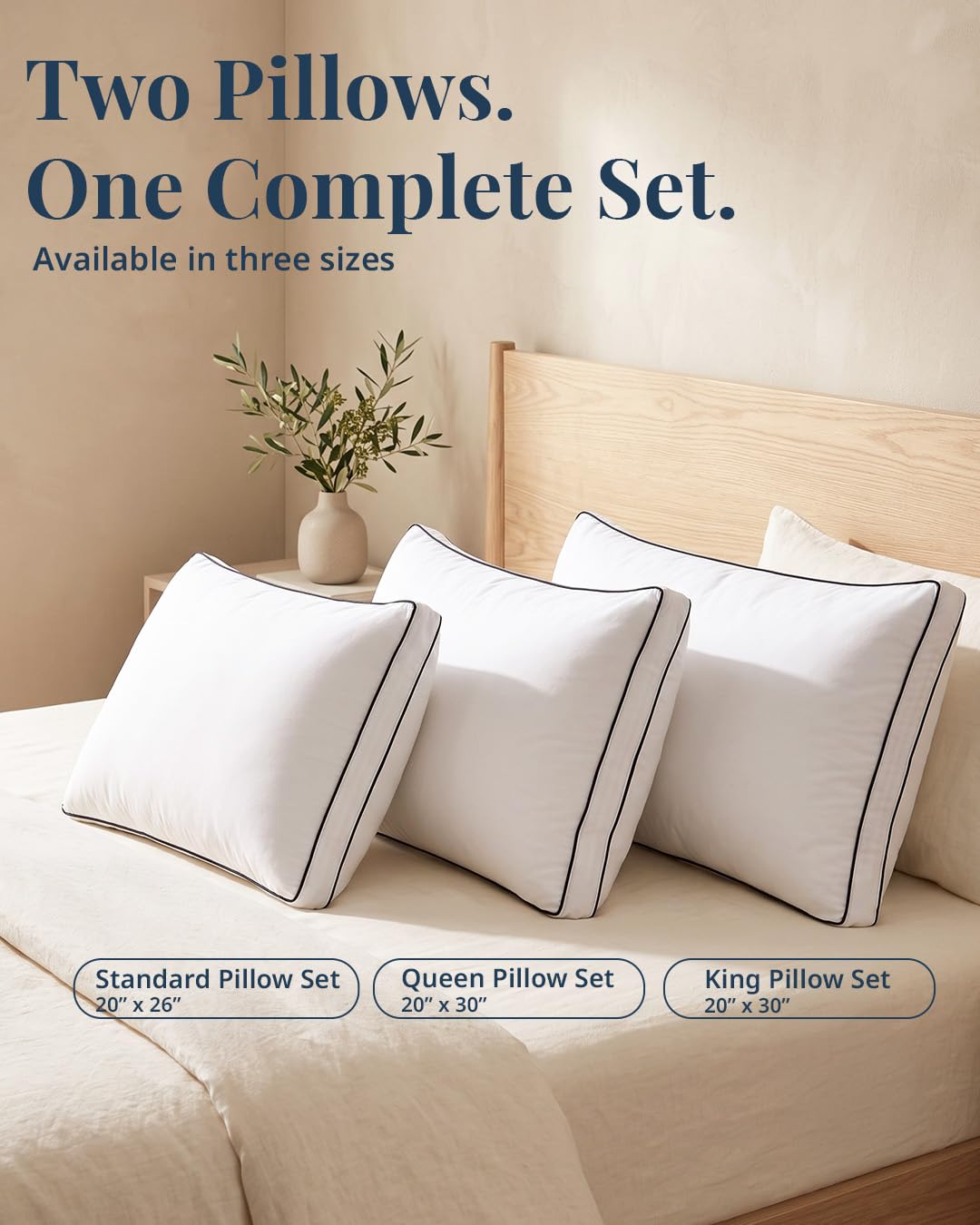 Standard Size White Bed Pillows Set of 2 W141630