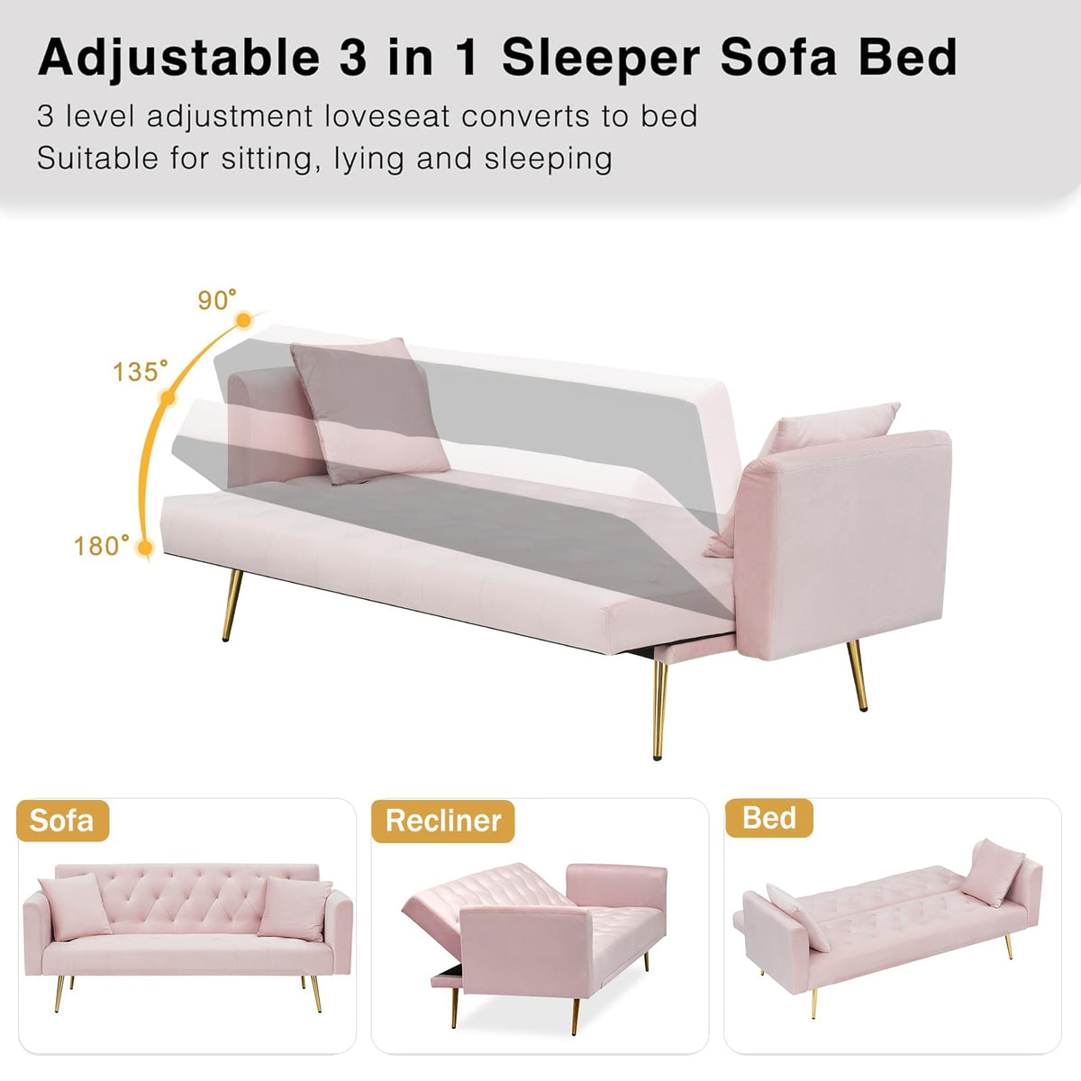 71" Velvet Convertible Sofa Bed M559816