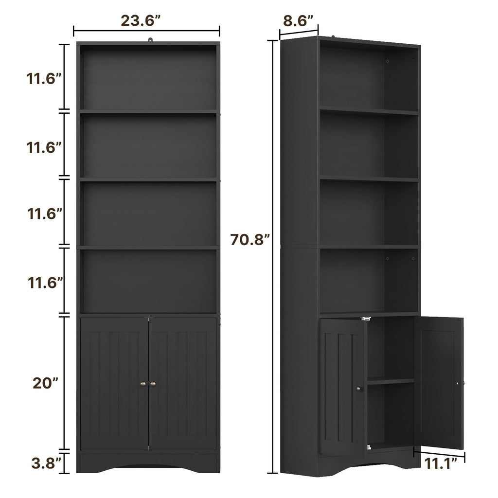 71''H 6-Shelf Black Bookcase with Doors X418917