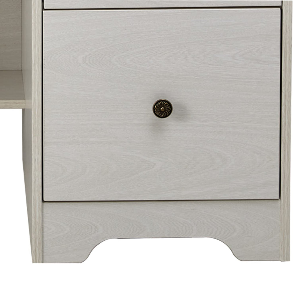 Oak White Computer Desk with 4 Drawers and Hutch Shelf X146