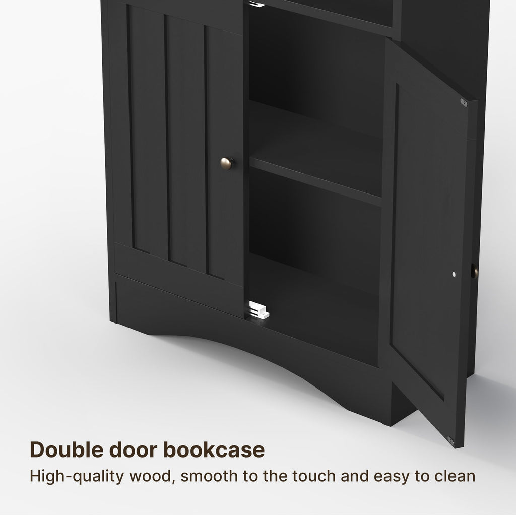 71''H 6-Shelf Black Bookcase with Doors X418917