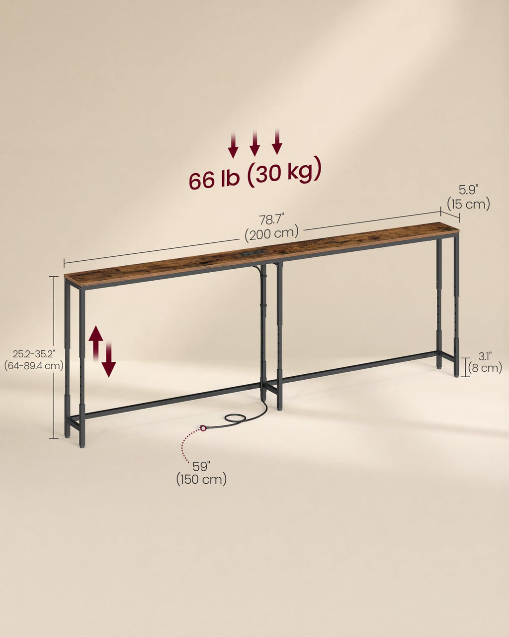 78.7" Height Adjustable Console Table with Power Outlet S698887