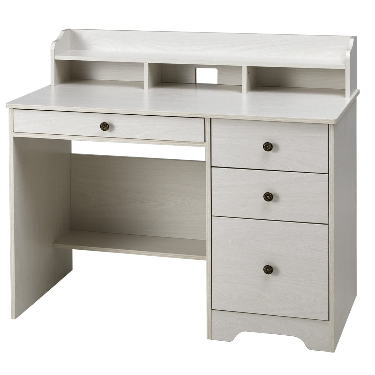 Oak White Computer Desk with 4 Drawers and Hutch Shelf X146