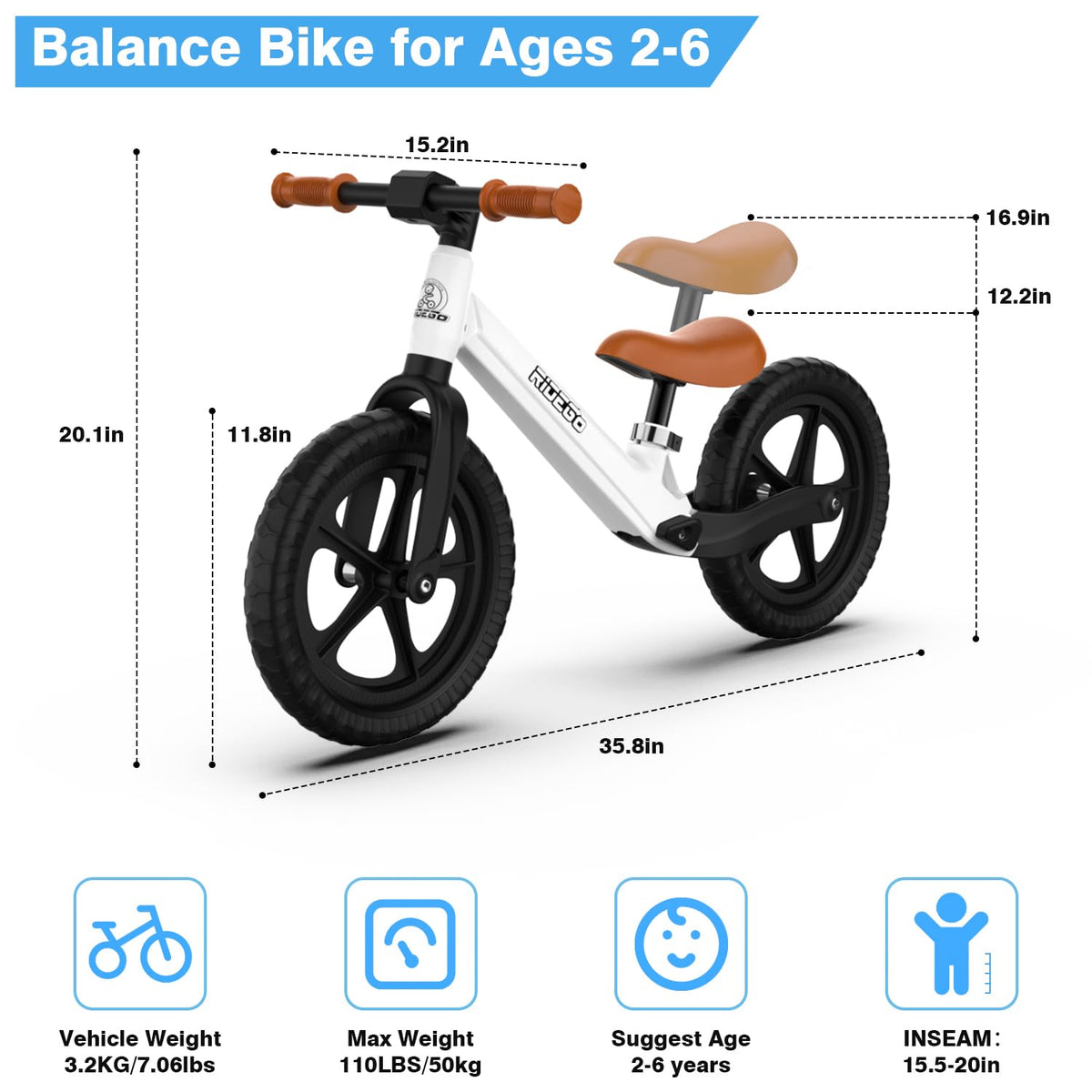 12 Inch Lightweight Kids Balance Bike with Adjustable Seat H922