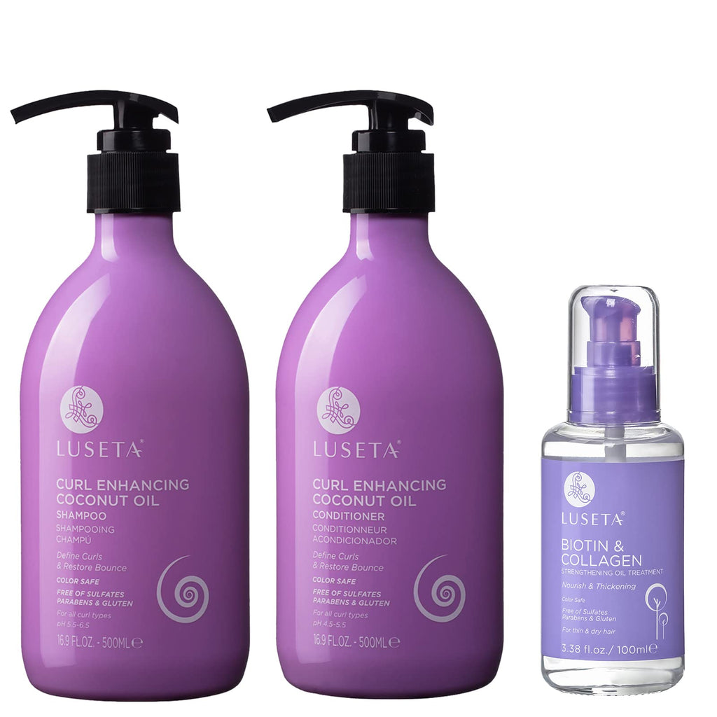 Curly Hair Shampoo and Conditioner Set with Biotin Hair Oil C87486
