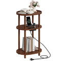 3-Tier Oval Bamboo Side Table with Charging Station L74039