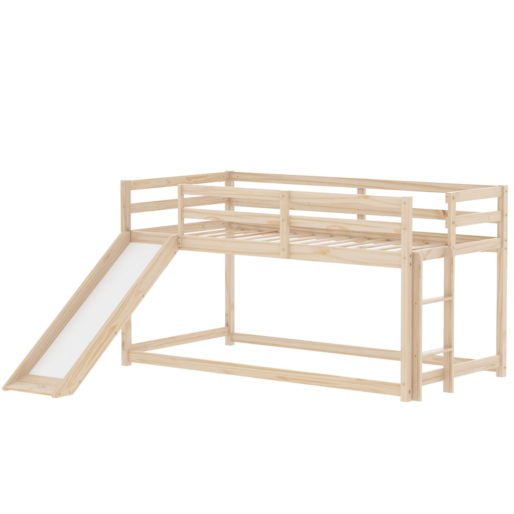 Twin Over Twin Solid Wood Bunk Bed with Slide and Ladder I79467