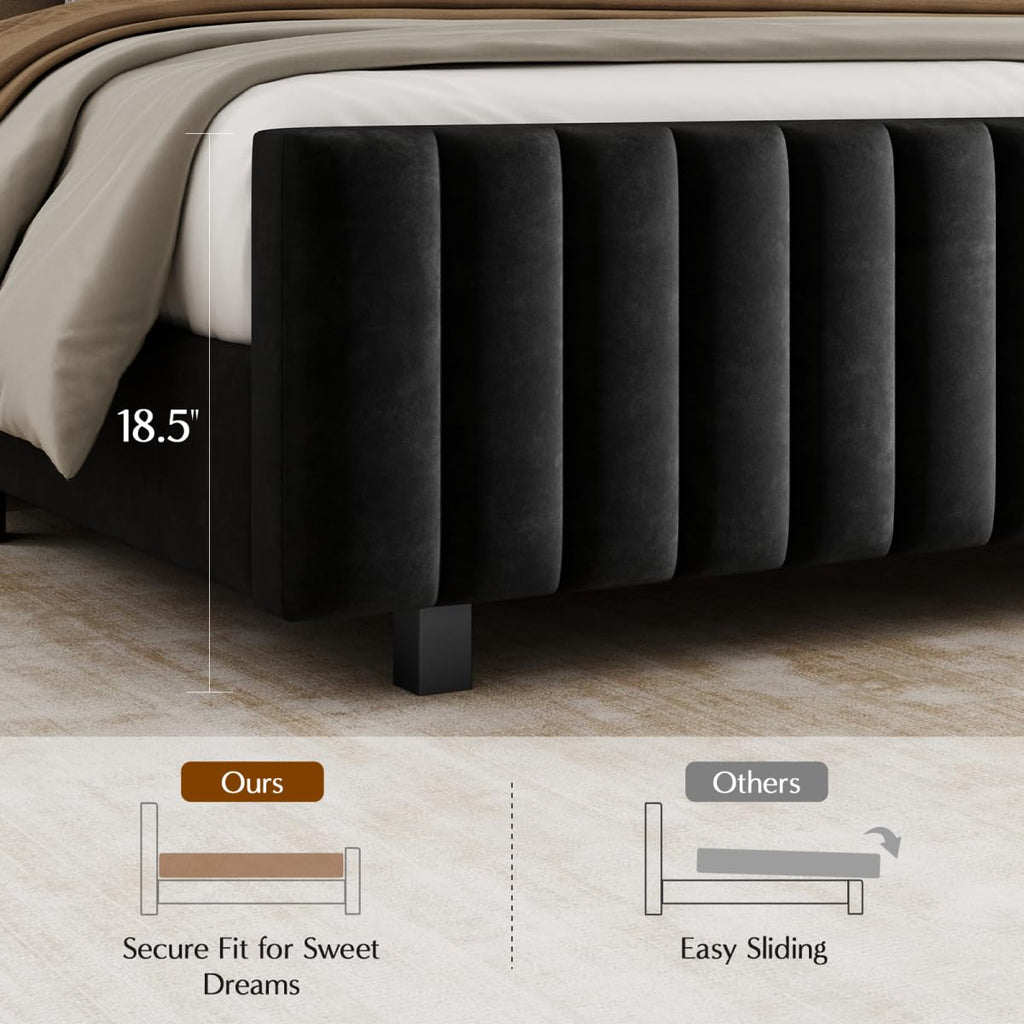 Queen Size Velvet Upholstered Platform Bed Frame with Adjustable Headboard L802947