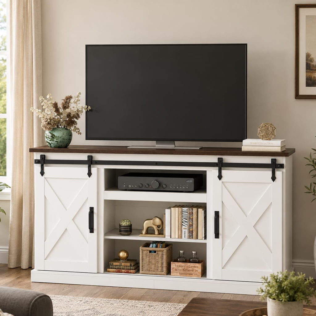 White Sliding Barn Door TV Stand K96917