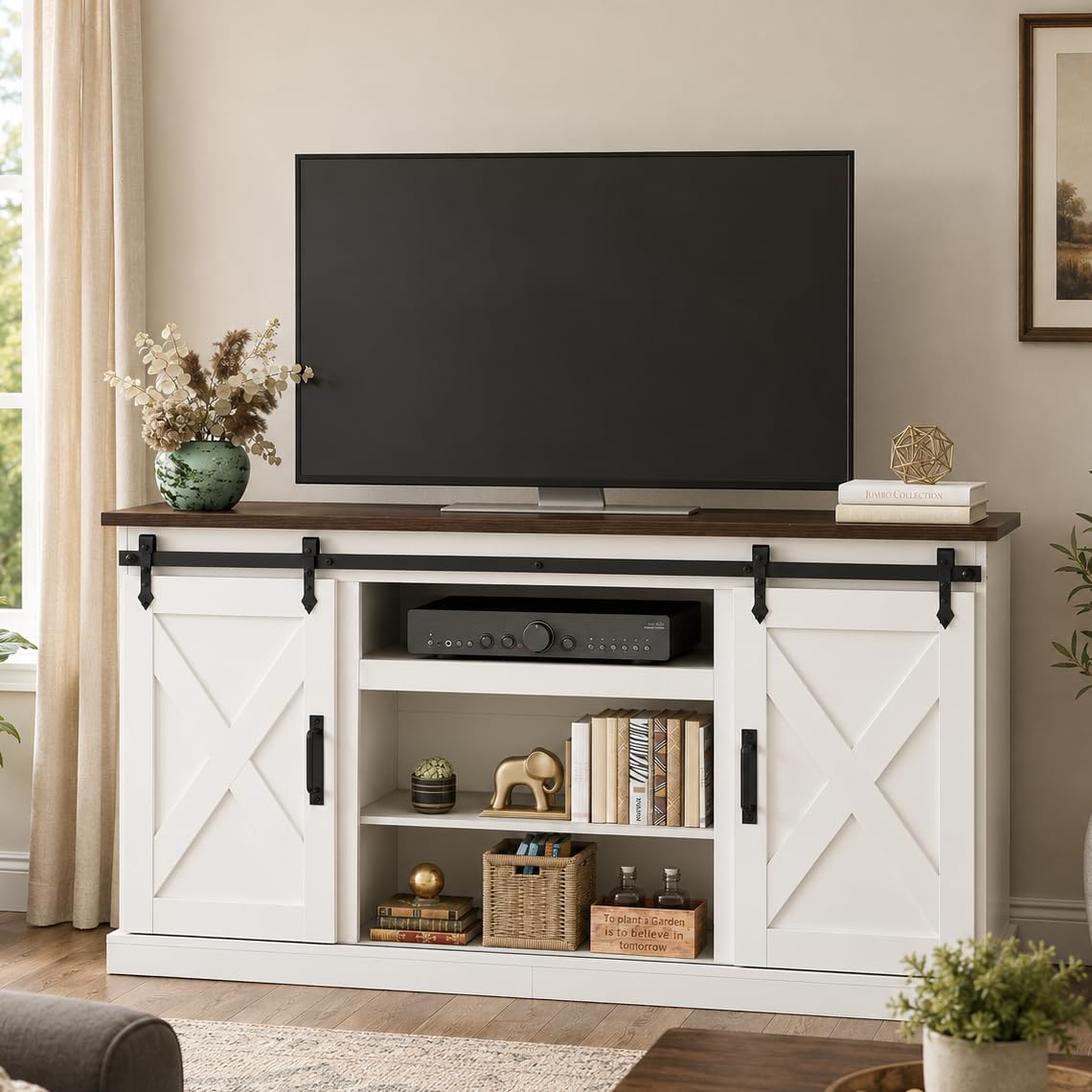 White Sliding Barn Door TV Stand K96917
