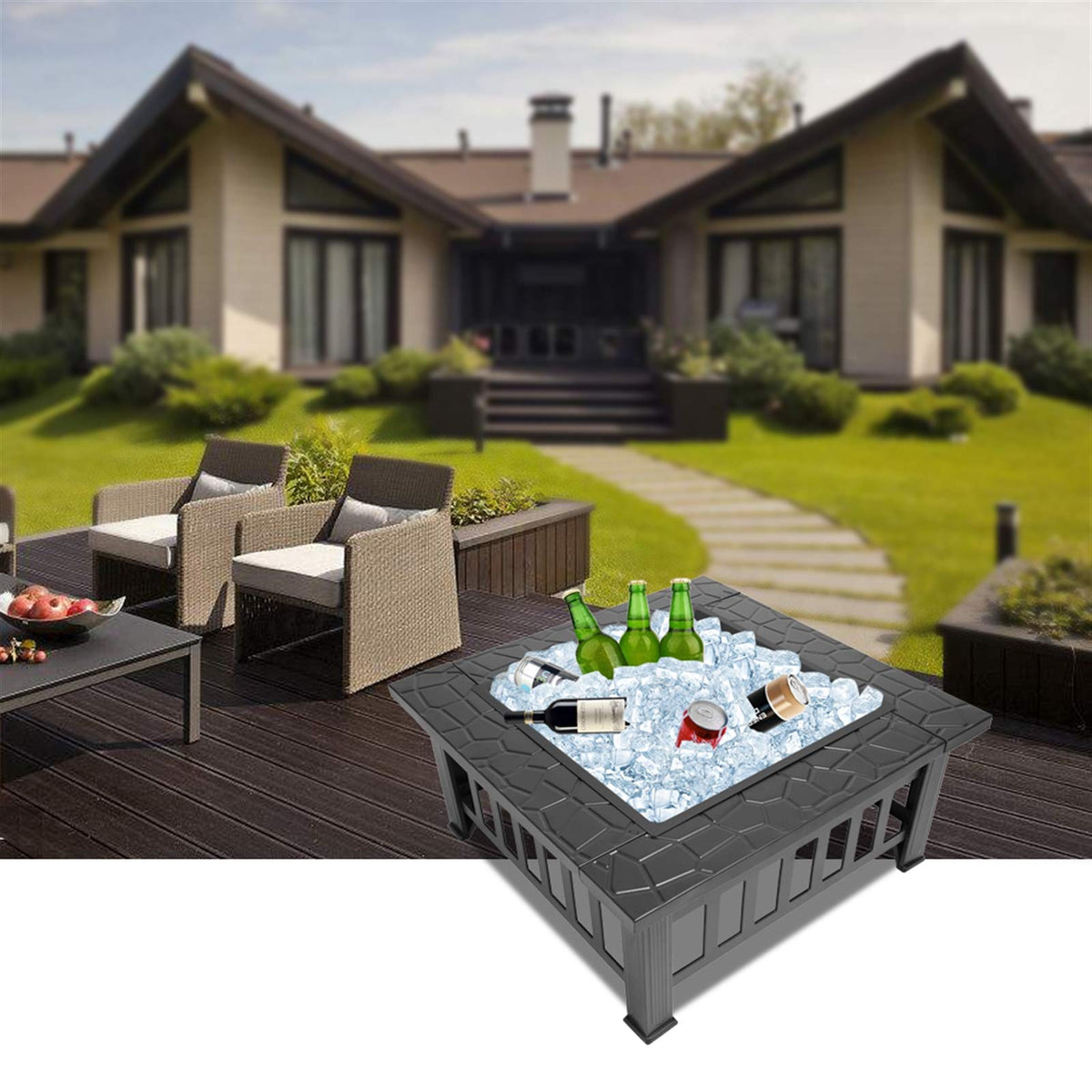 32" Wood Burning Metal Fire Pit with Poker Z450