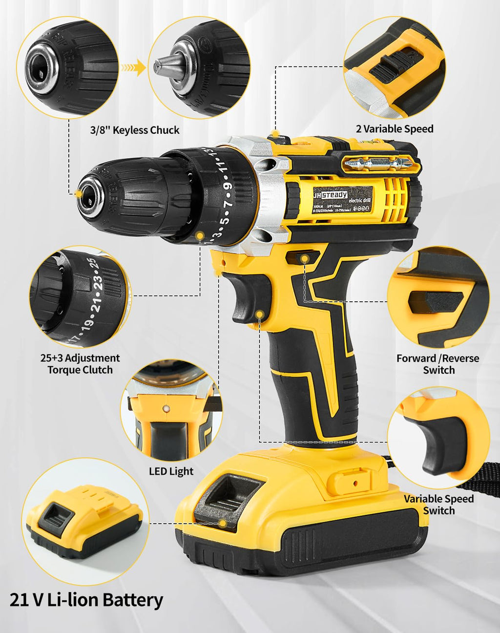 21V Cordless Drill Driver Kit with 2 Batteries & Charger R68494