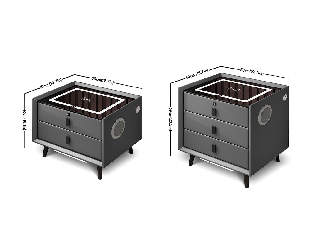 Grey Three Drawers Nightstand with Fingerprint Lock and Wireless Charging U35795