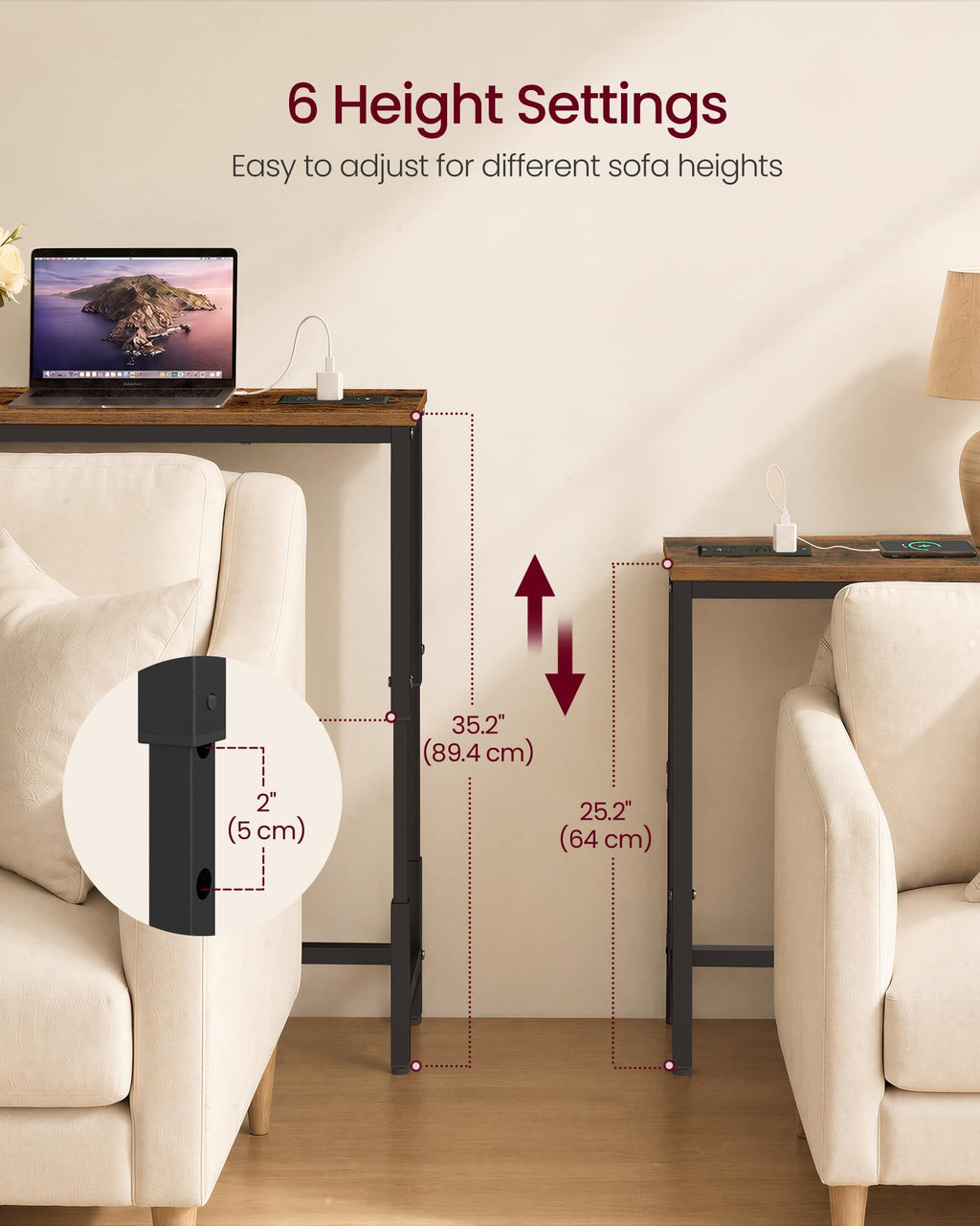 78.7" Height Adjustable Console Table with Power Outlet S698887
