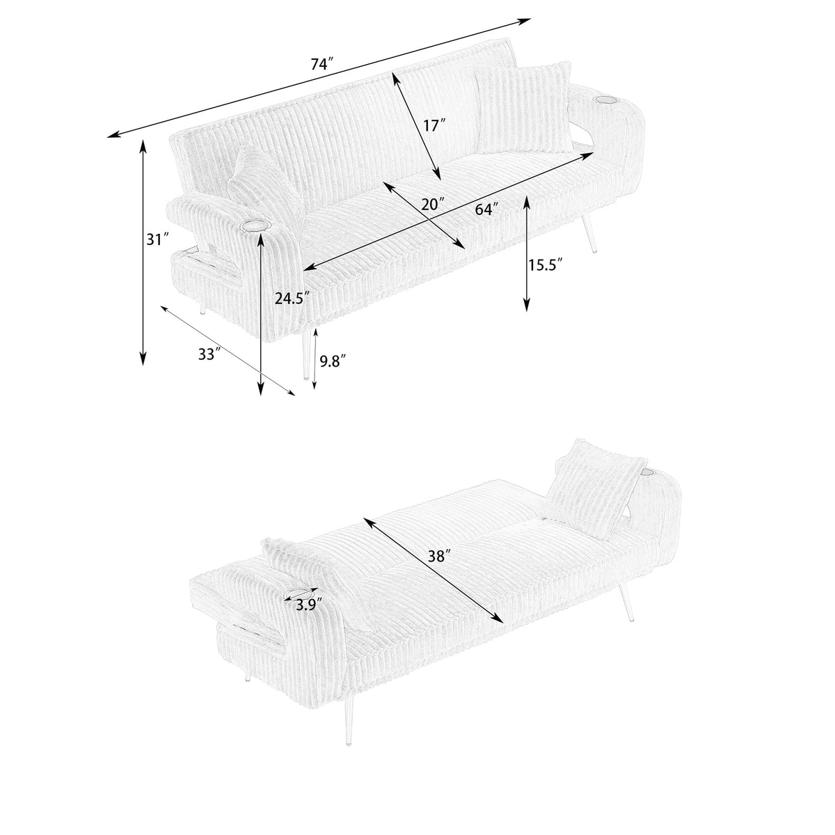 Pink Teddy Fabric Convertible Futon Sofa Bed D503563