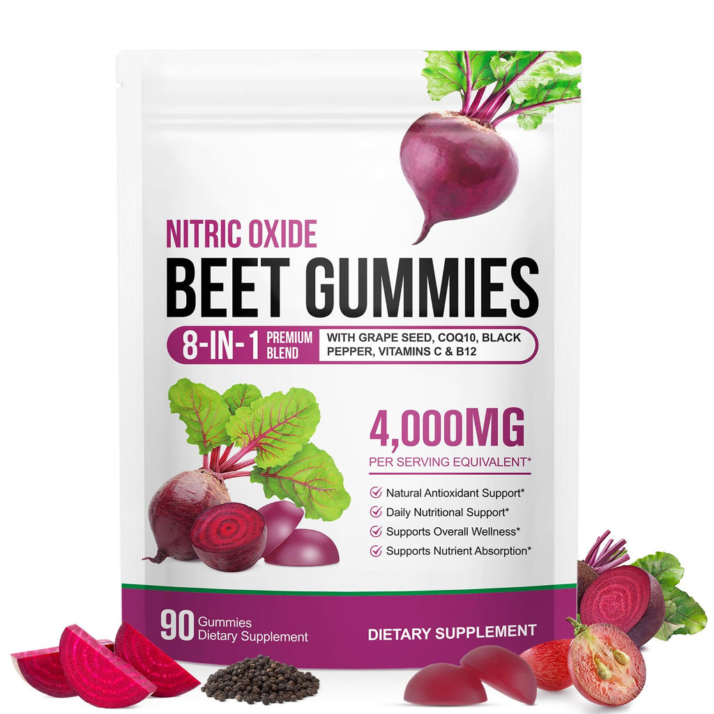 Beetroot Gummies 90 Gummies Beetroot Extract Supplement with COQ10 Vitamin C B12 Grape Seed Extract H72678