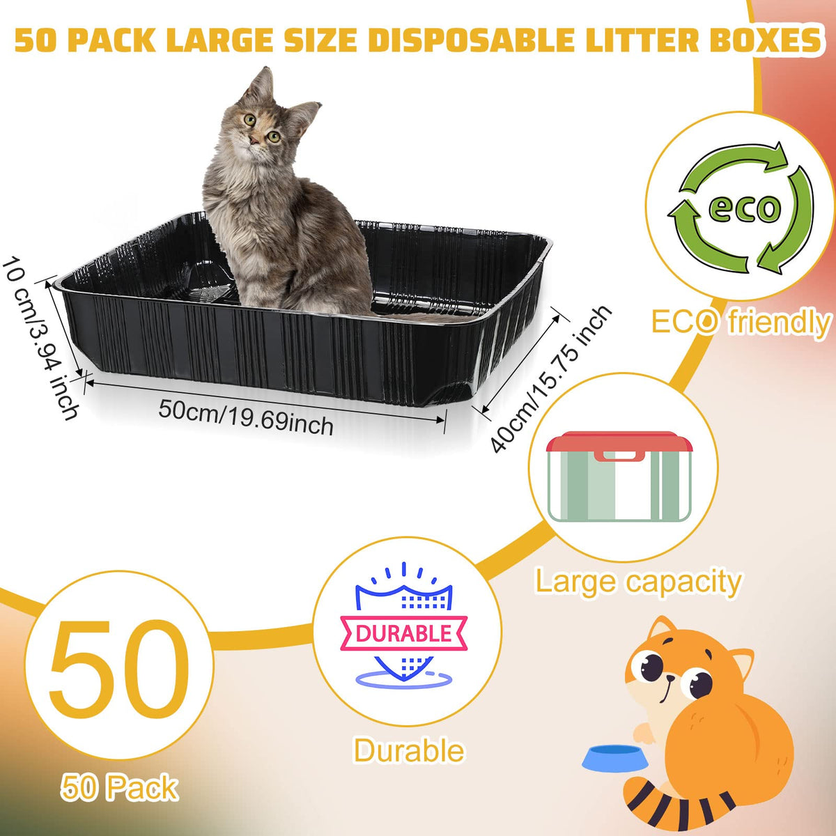 50 Pack Disposable Cat Litter Box X29308