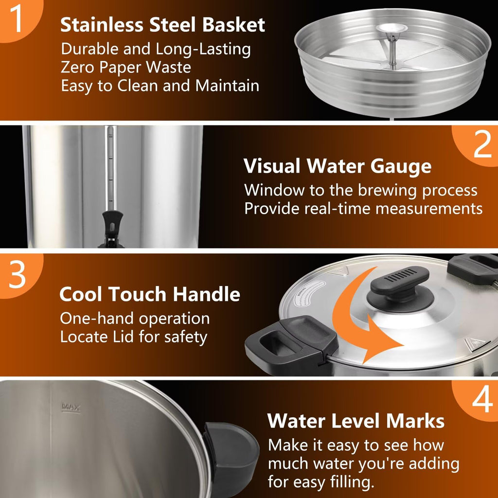 45 Cup 8L Commercial Coffee Urn 950W Hot Beverage Dispenser with Double Faucet F42583