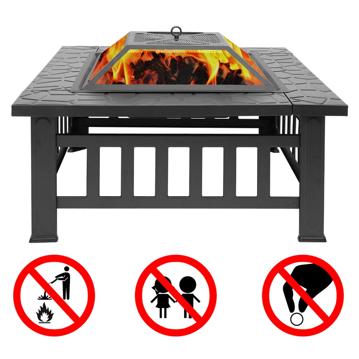 32" Wood Burning Metal Fire Pit with Poker Z450