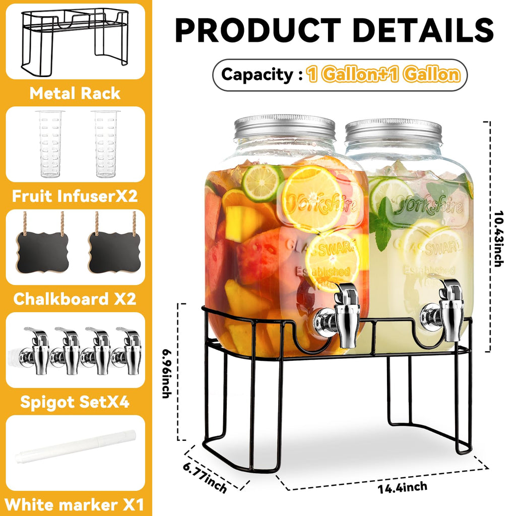 1 Gallon Glass Drink Dispenser with Stand and Spigot C1938