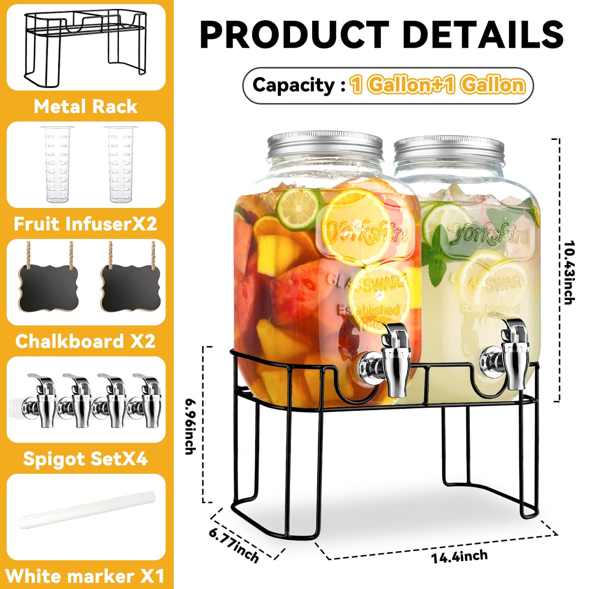 1 Gallon Glass Drink Dispenser with Stand and Spigot C1938