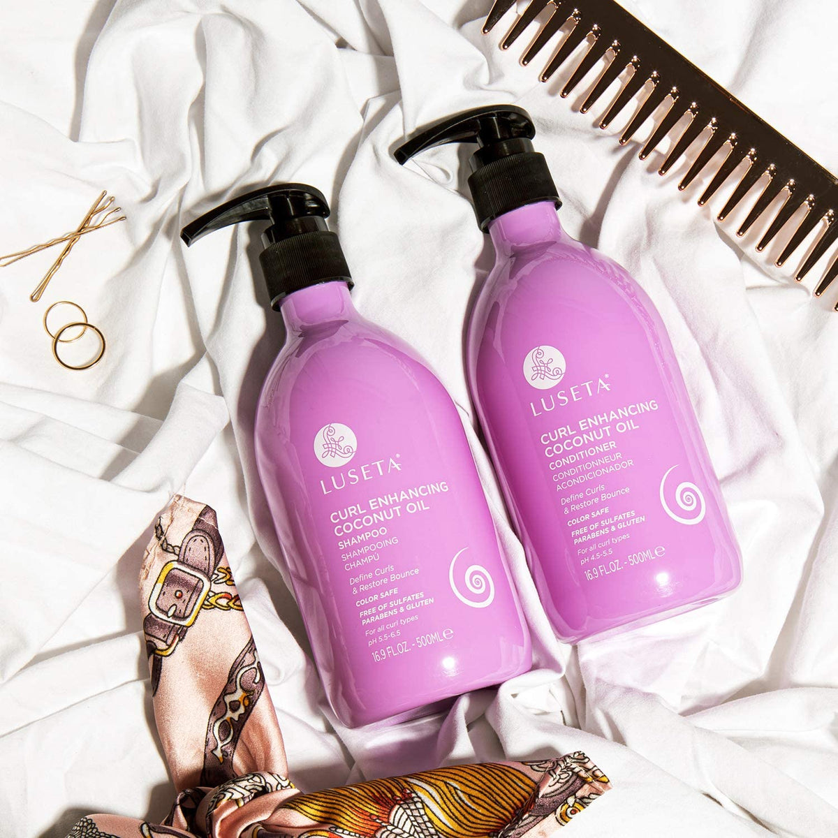 Curly Hair Shampoo and Conditioner Set with Biotin Hair Oil C87486