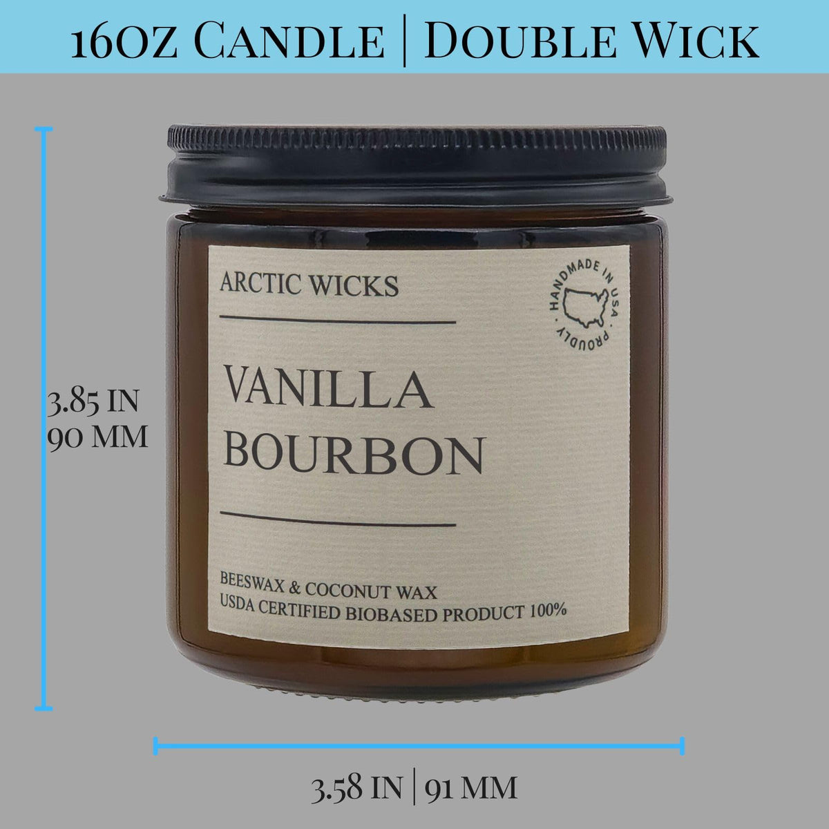Vanilla Bourbon 16oz Double Wick Coconut Beeswax Candle H68031