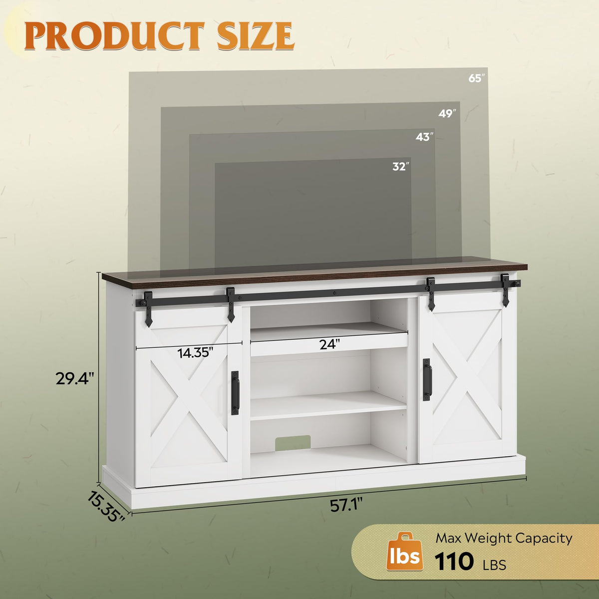 White Sliding Barn Door TV Stand K96917