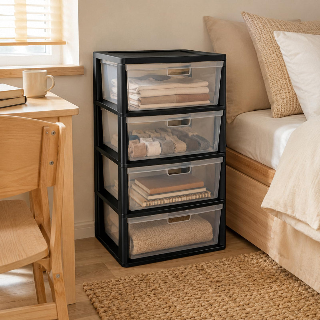 4 Drawer Black Plastic Storage Tower J50777