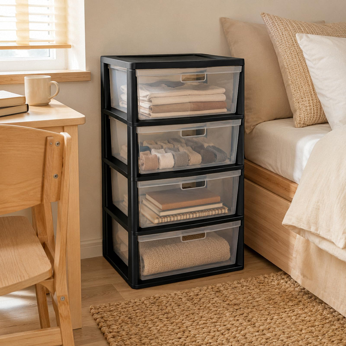4 Drawer Black Plastic Storage Tower J50777
