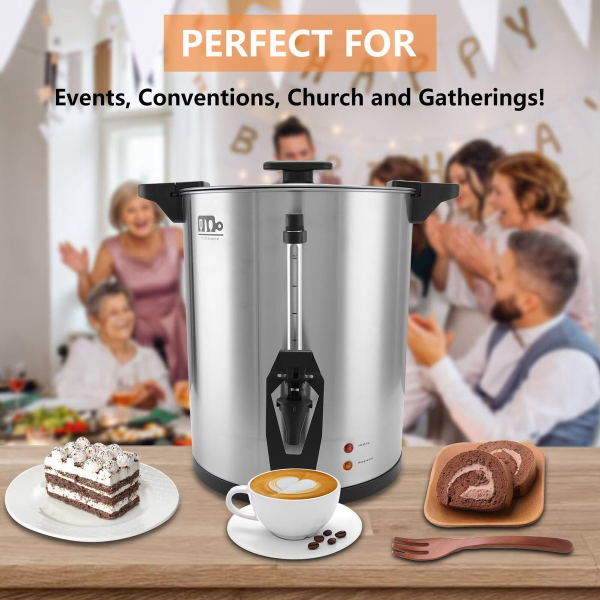 45 Cup 8L Commercial Coffee Urn 950W Hot Beverage Dispenser with Double Faucet F42583