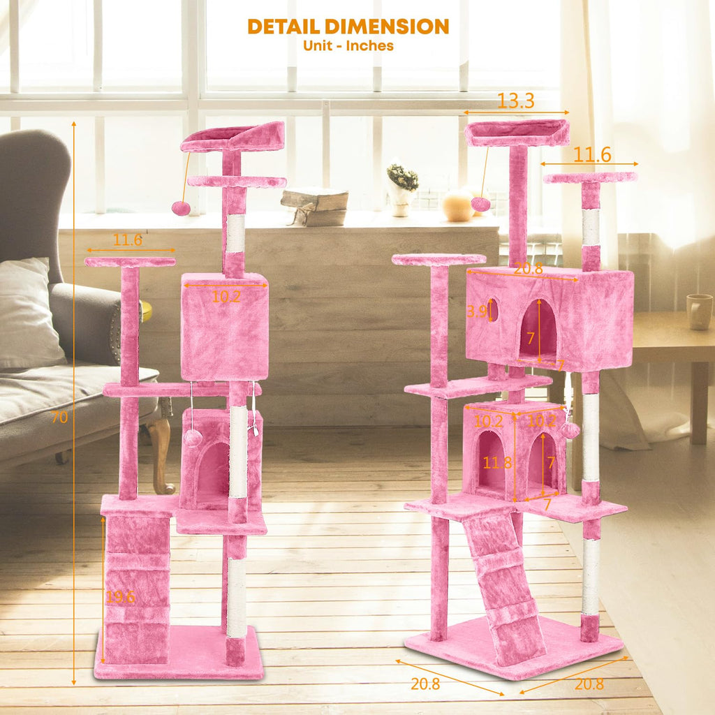 70in Pink Cat Tree with Scratching Post B4565