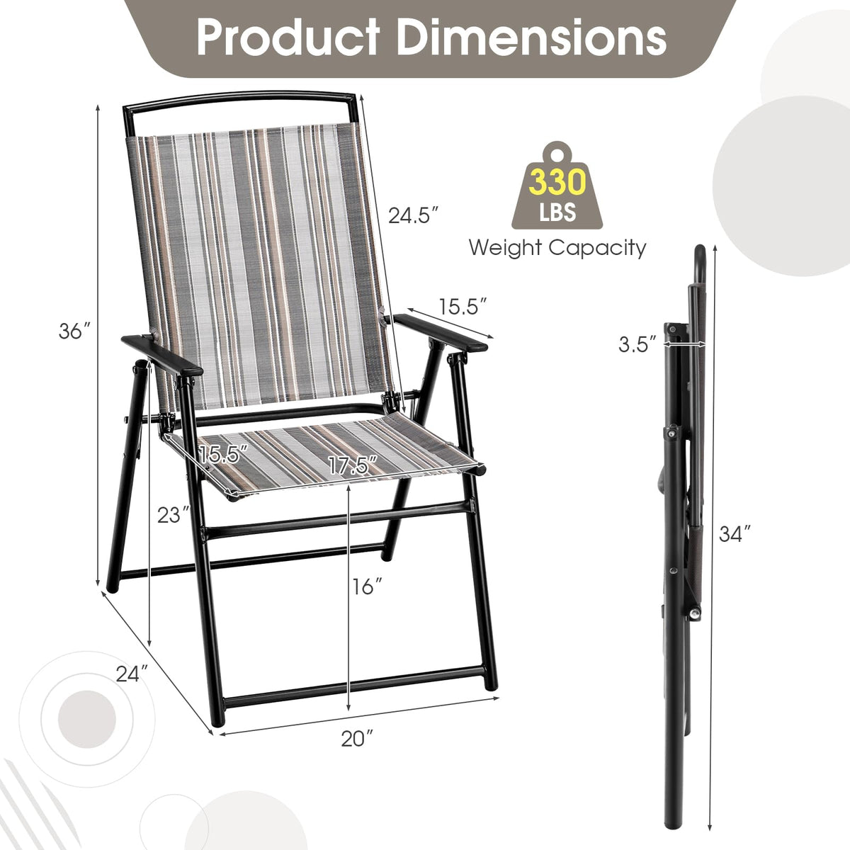 Patio Chairs Set of 2 Folding Armrests Metal Frame E764845