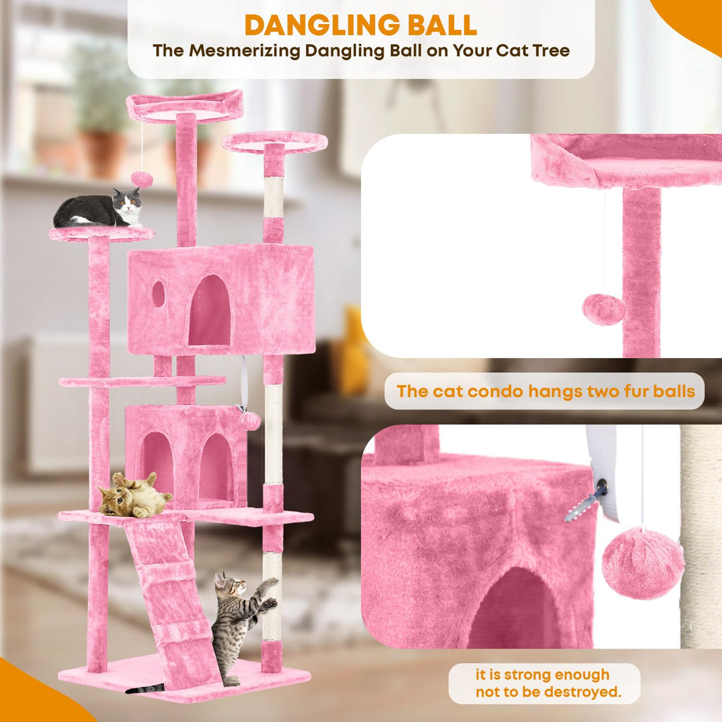 70in Pink Cat Tree with Scratching Post B4565