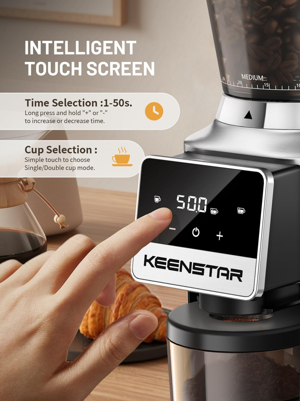 Conical Burr Coffee Grinder with Touch Screen 34 Grind T51188