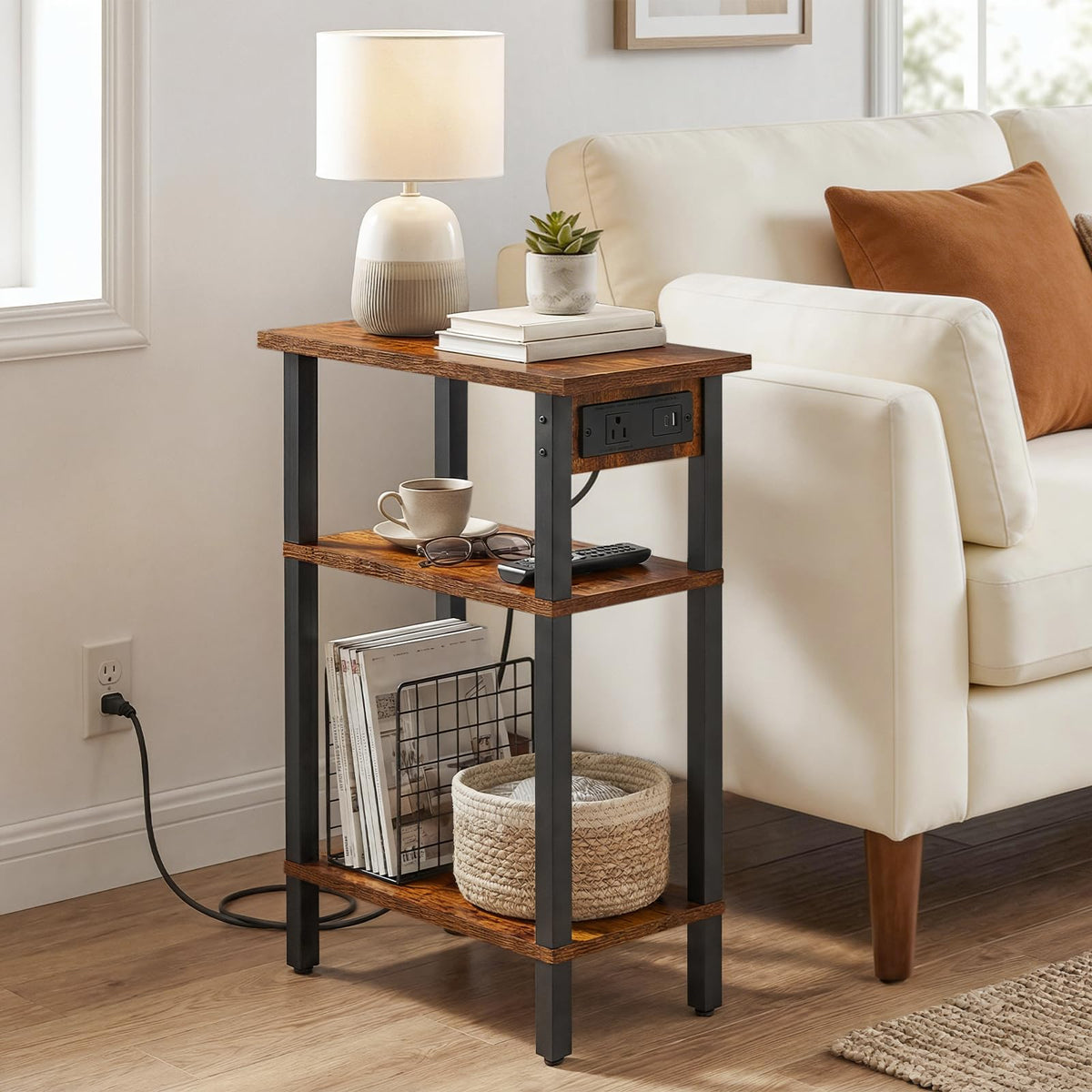 Narrow 3-Tier Side Table with Charging Station X288270