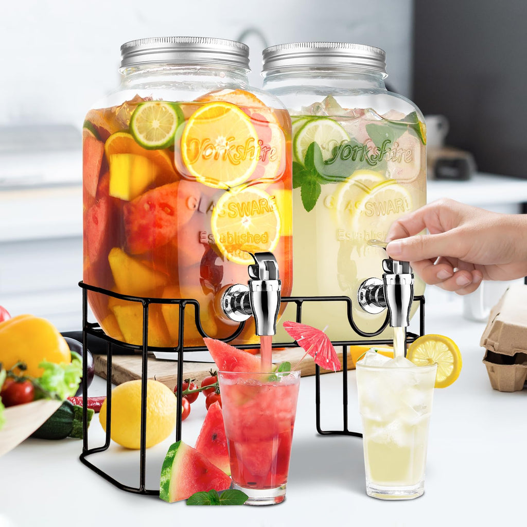 1 Gallon Glass Drink Dispenser with Stand and Spigot C1938