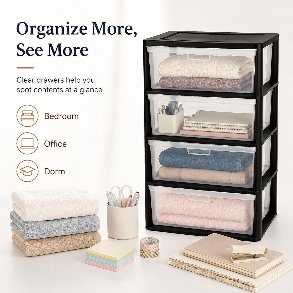 4 Drawer Black Plastic Storage Tower J50777