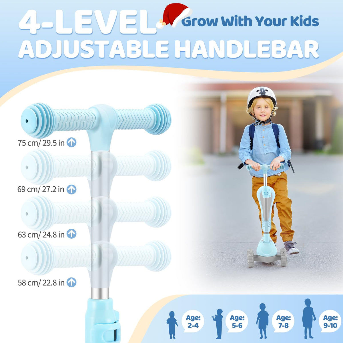 2 in 1 Kids Scooter with Seat, LED Light-Up Wheels, 4 Adjustable Heights D887