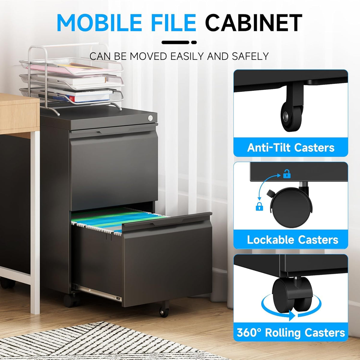 2 Drawer Mobile File Cabinet with Lock X448