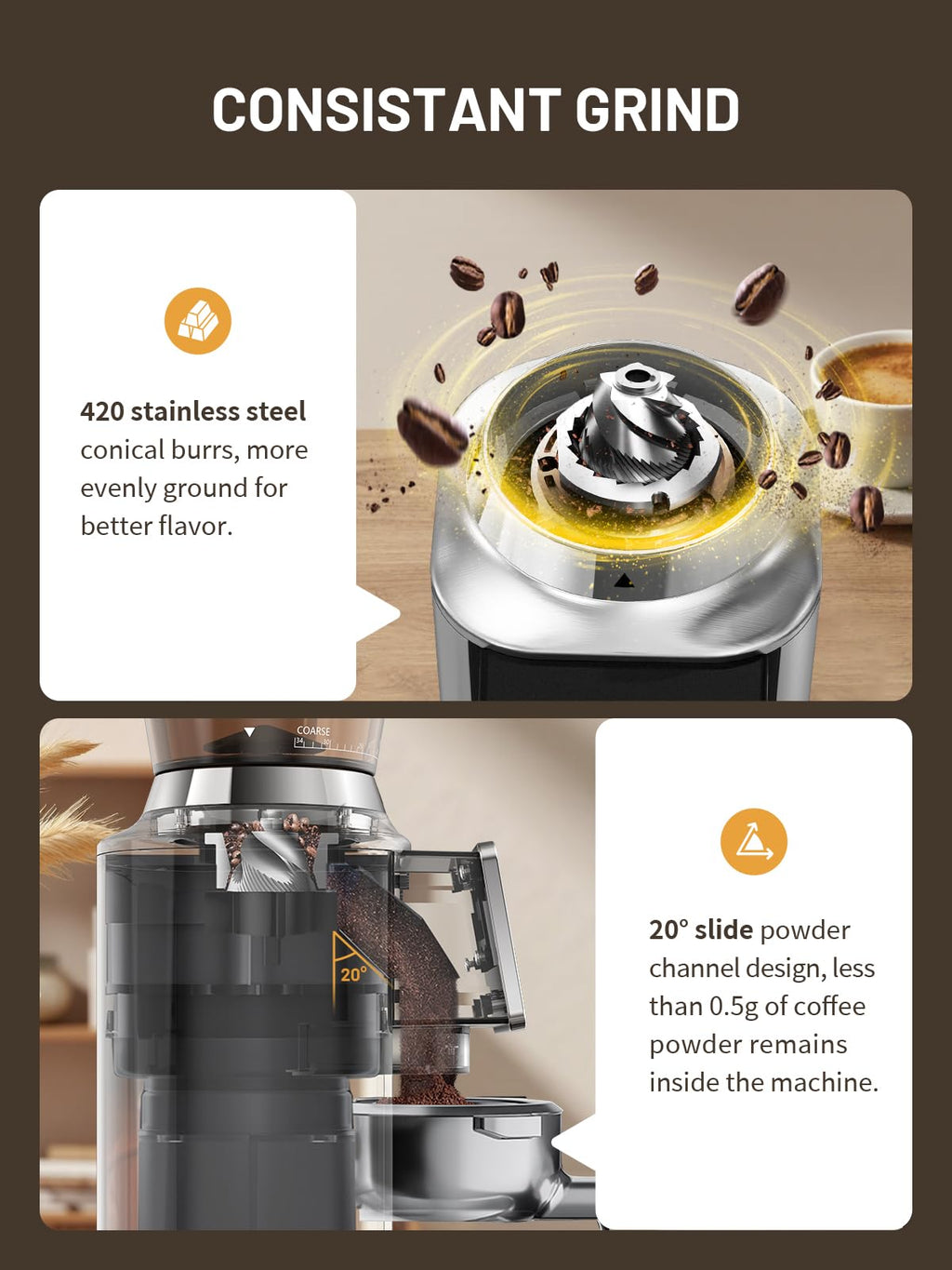 Conical Burr Coffee Grinder with Touch Screen 34 Grind T51188