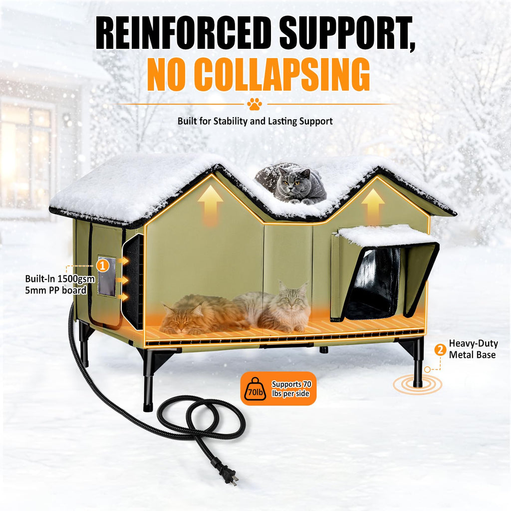 Heated Weatherproof Insulated Outdoor Cat House with Heating Pad V663