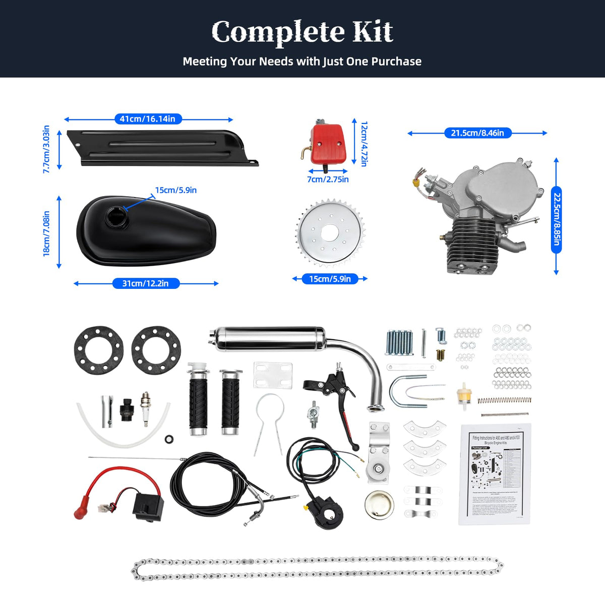 100CC 2 Stroke Air Cooling Bicycle Engine Kit with 36-Tooth Sprocket H3816