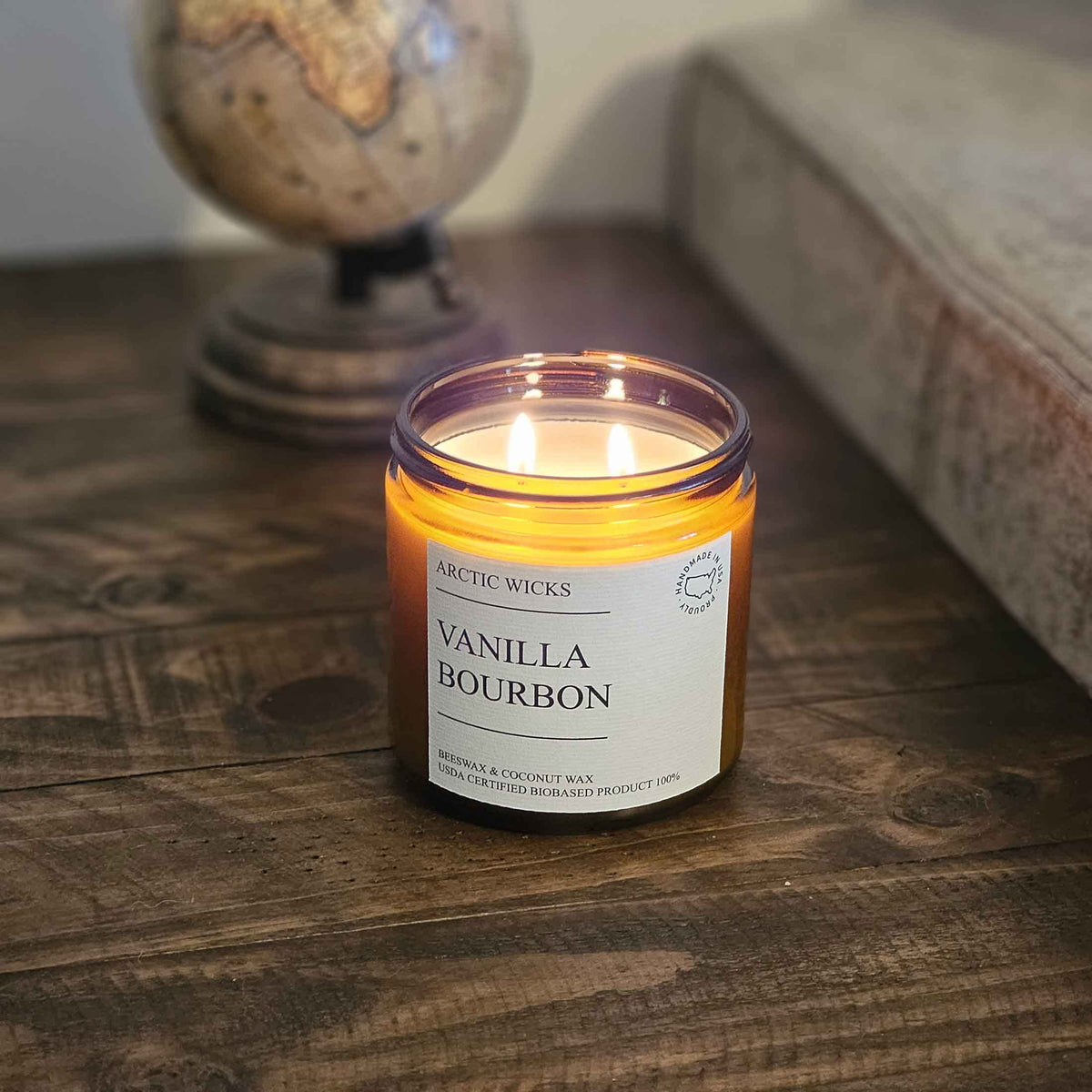 Vanilla Bourbon 16oz Double Wick Coconut Beeswax Candle H68031
