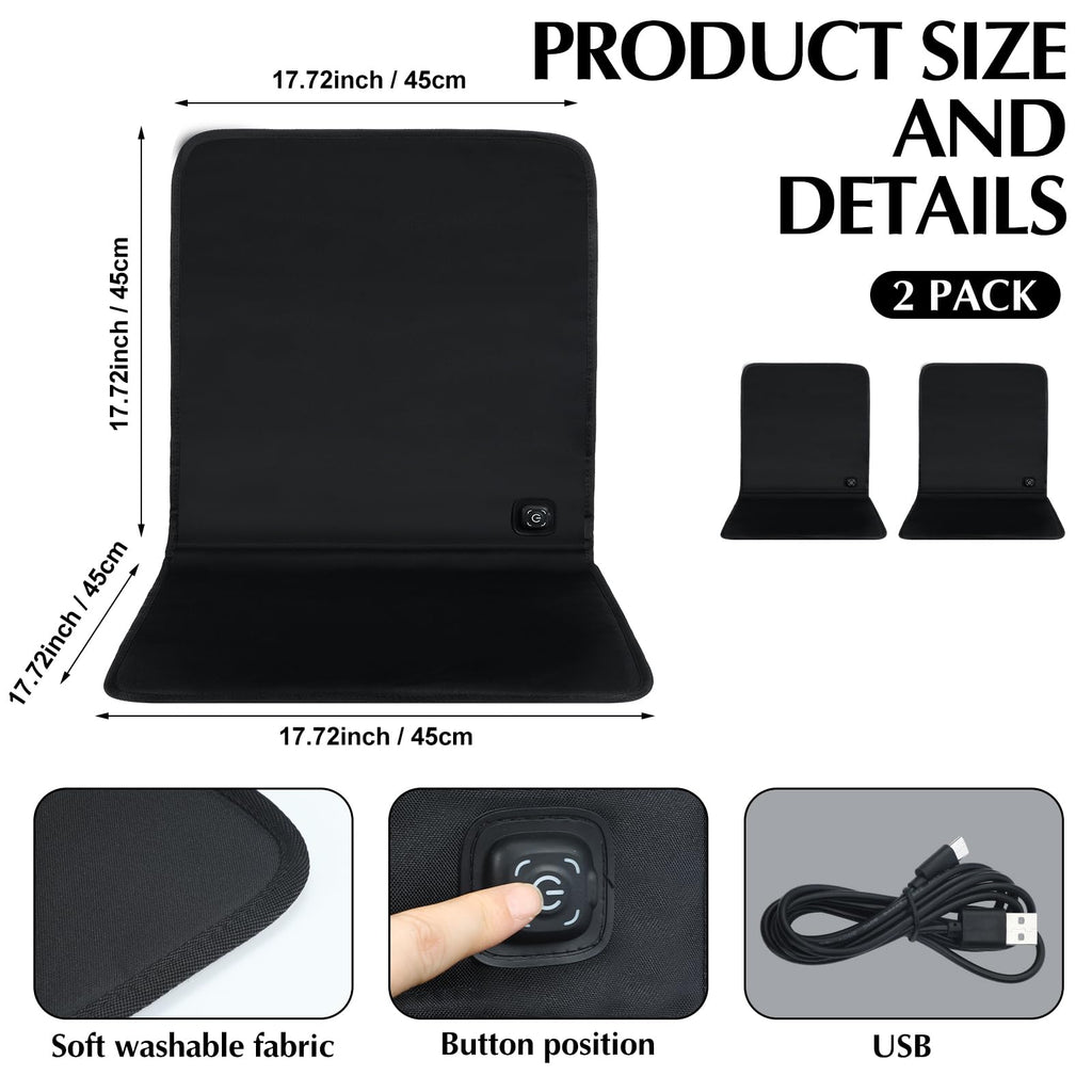 Black 2 Pcs USB Portable Heated Seat Cushion with Back Support M718